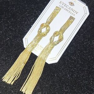 eye candy Gold Knot Long Tassel Earrings  Te Bnwt